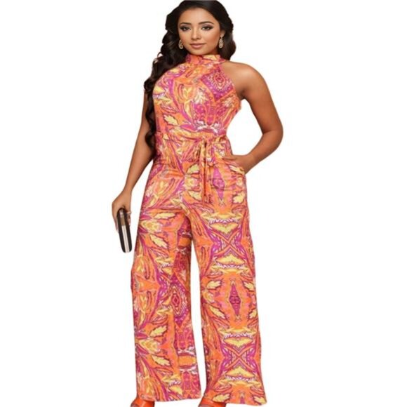 1XL Orange Paisley Jumpsuit - Picture 3 of 5
